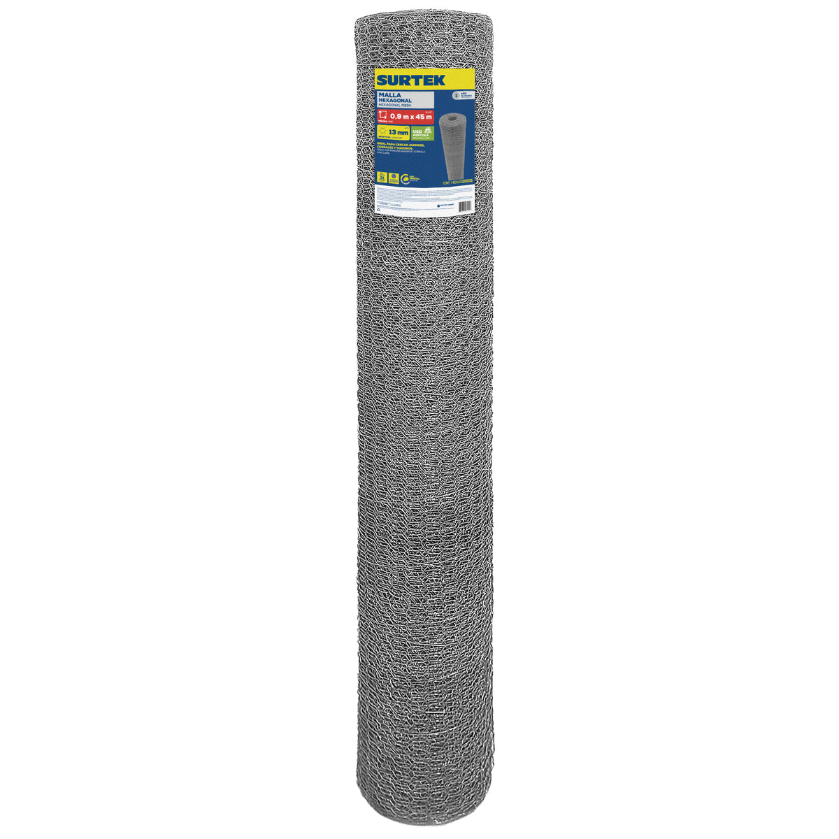 Malla hexagonal galvanizada calibre 23, abertura 13 mm, 0.9 x 45 m Surtek