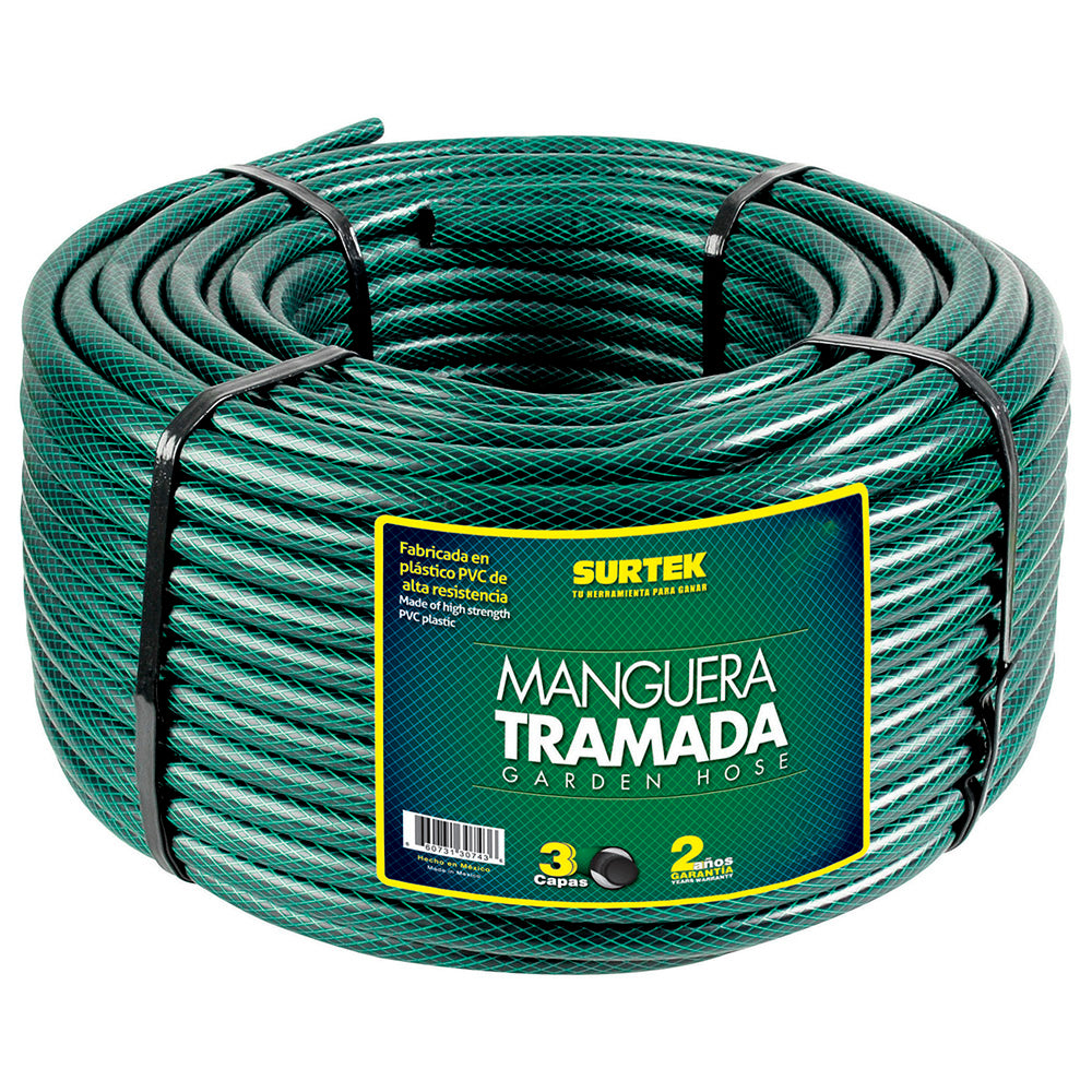 Manguera para jardín tramada verde en rollo 3/4", 100 m Surtek