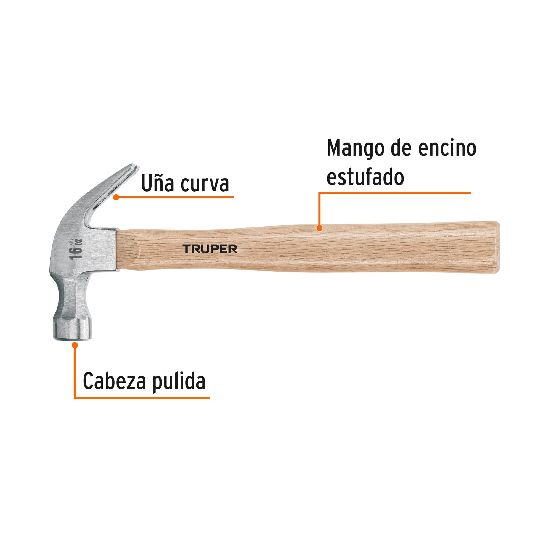 Truper MA-16, Martillo uña curva 16 oz, forjada en acero