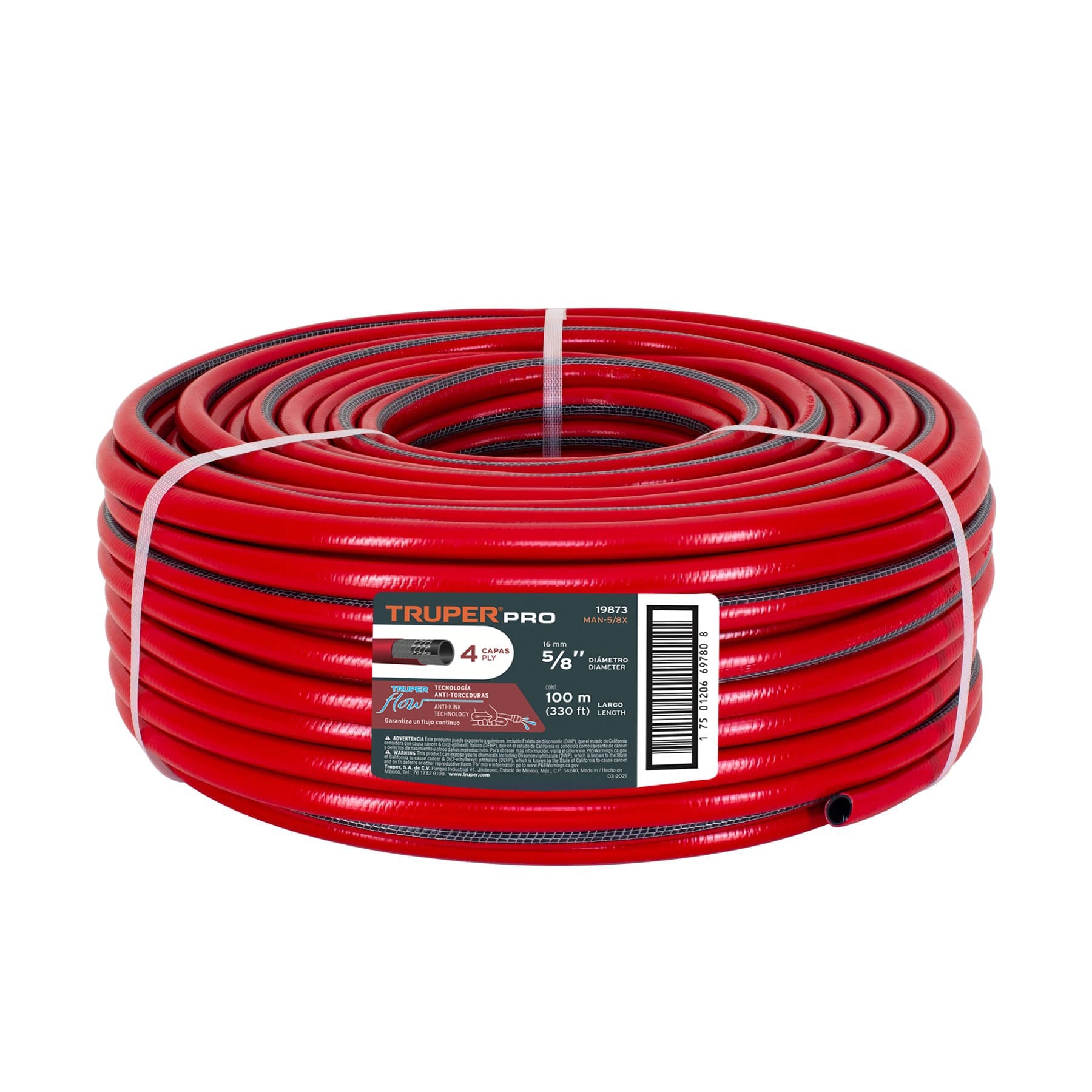 Truper MAN-5/8X, Manguera super reforzadas 4 capas, rollo de 100 m, 5/8″