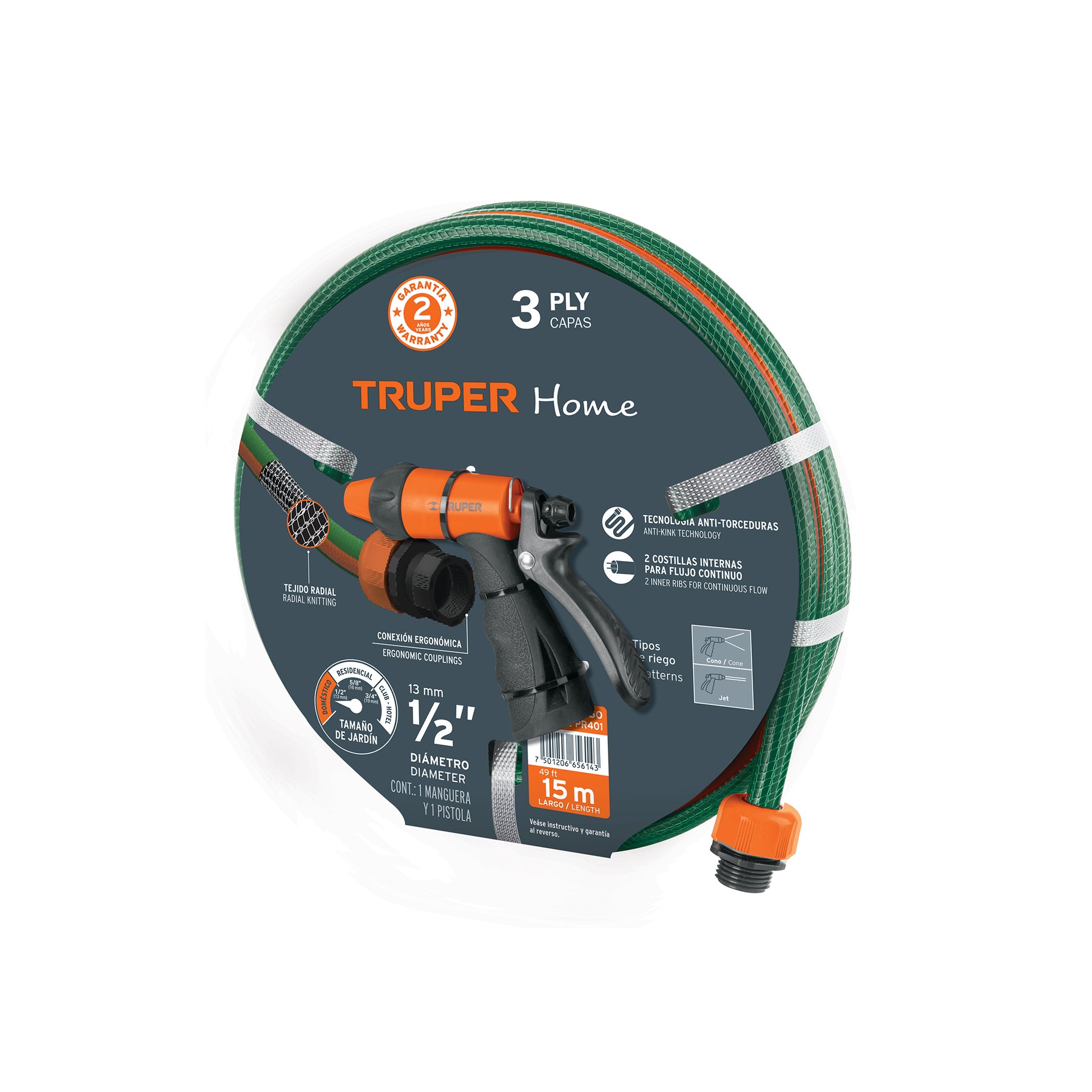 Combo manguera MAN-15X1/2RE y pistola de riego PR-401 MAN15RE-PR401