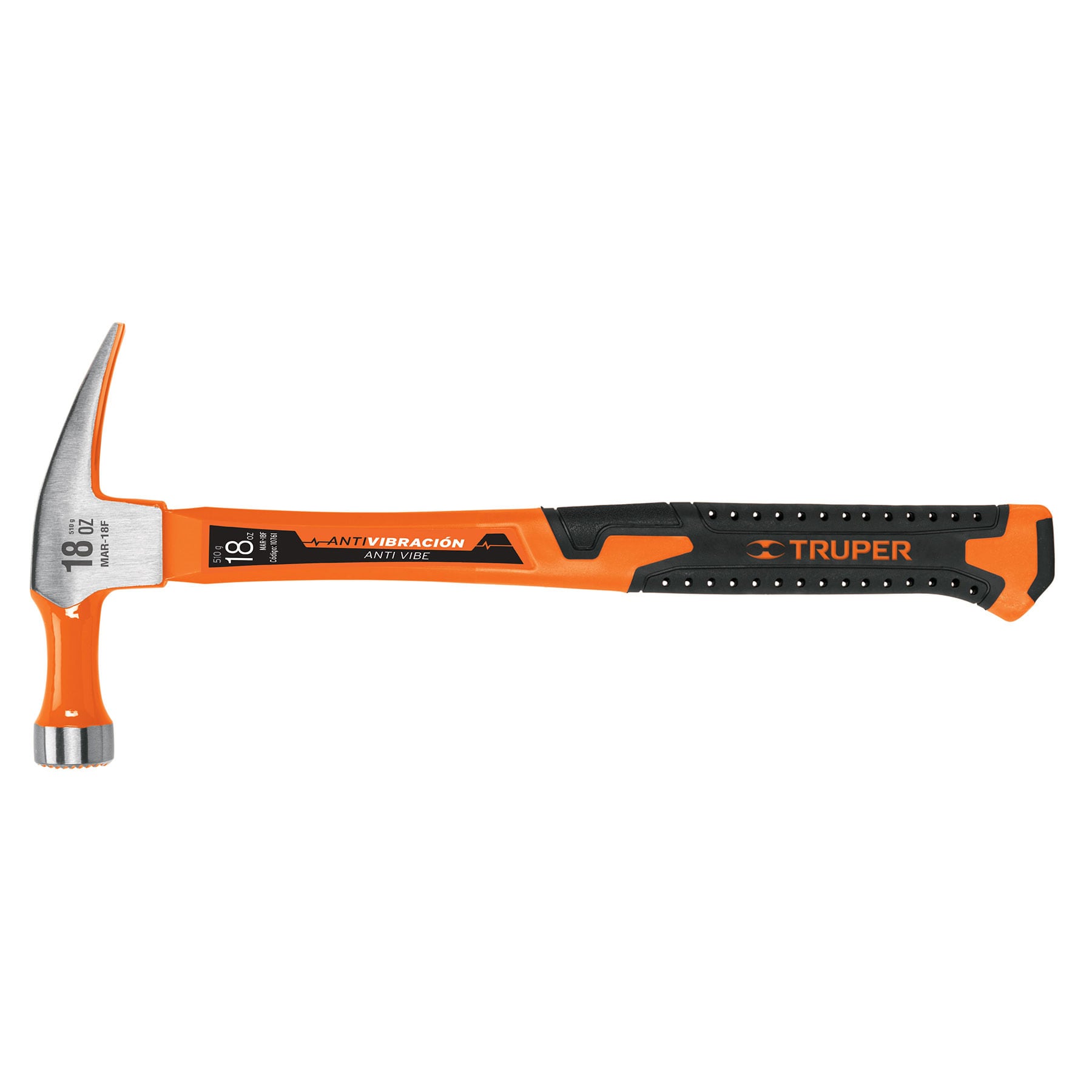 Truper MAR-18F Martillo de u a recta, de 18 oz, mango fibra de vidrio, color, pack of/paquete de 1