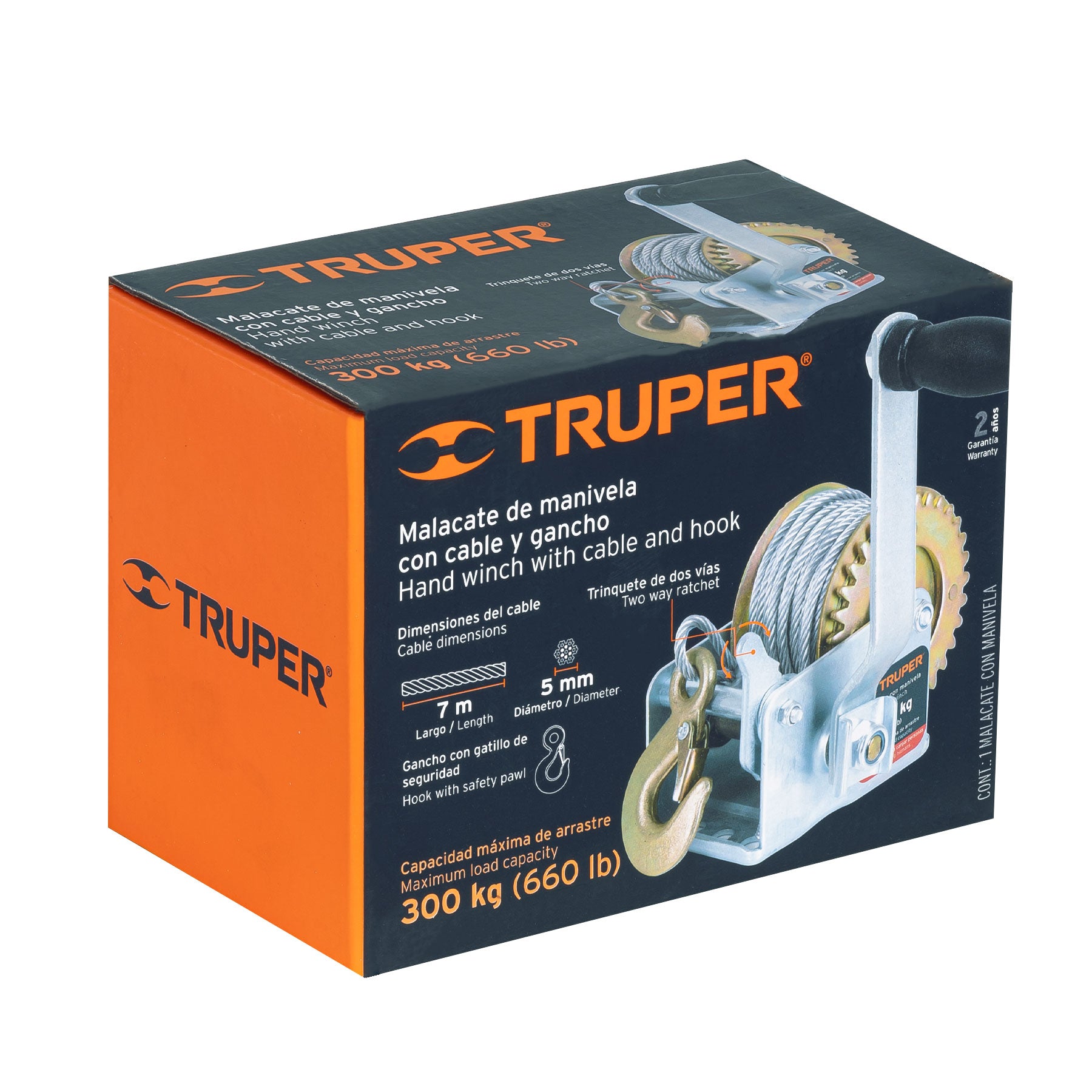 Truper MAW-27C, Malacate con manivela, 300 kg, con cable