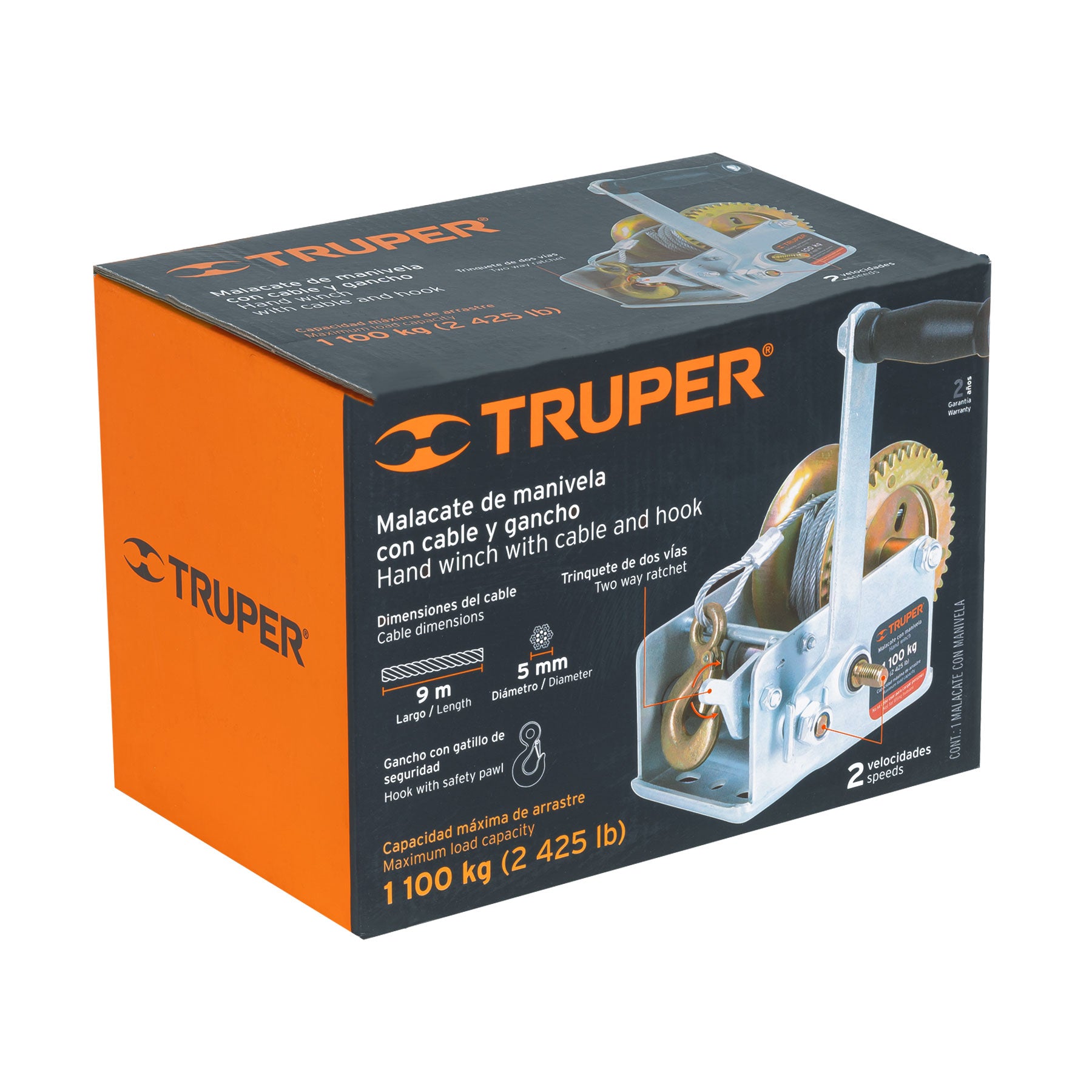 Truper MAW-91C, Malacate con manivela, 1100 kg, con cable