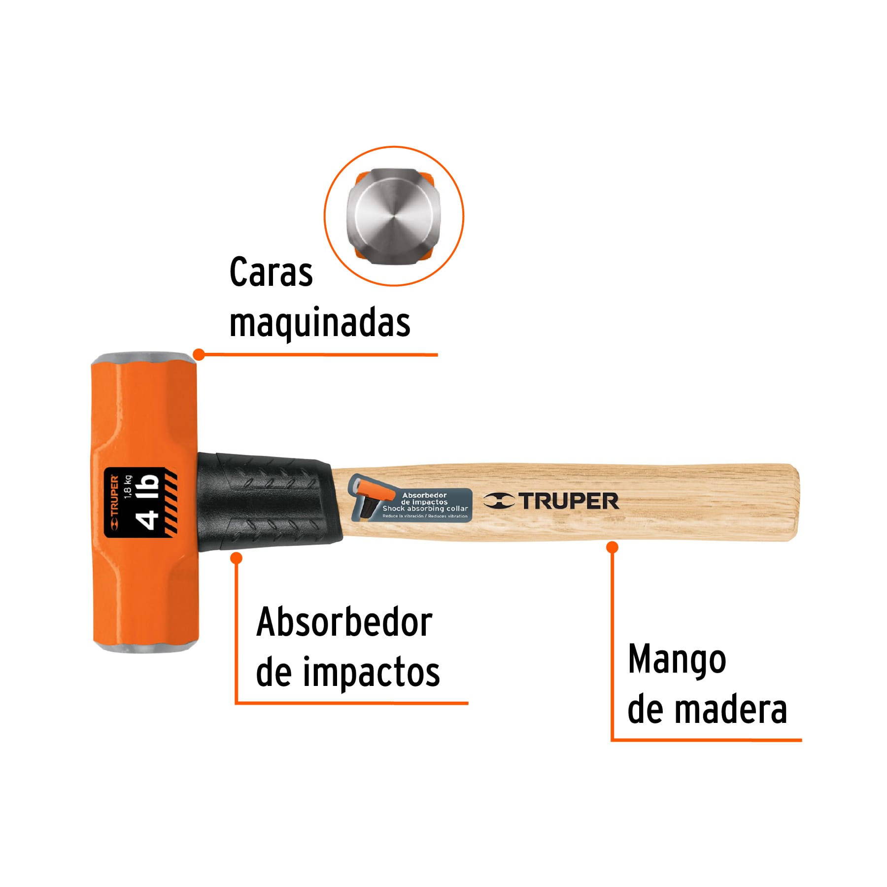 Truper MD-4M, Marro octagonal 4 lbs. Mango madera 12″