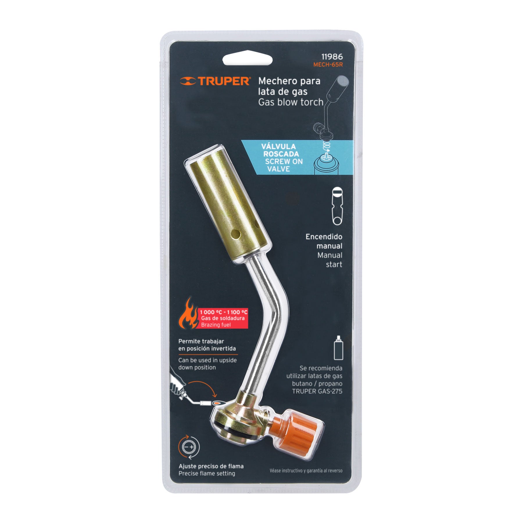 Truper MECH-65R, Mechero para lata de gas, 65 mm, roscada