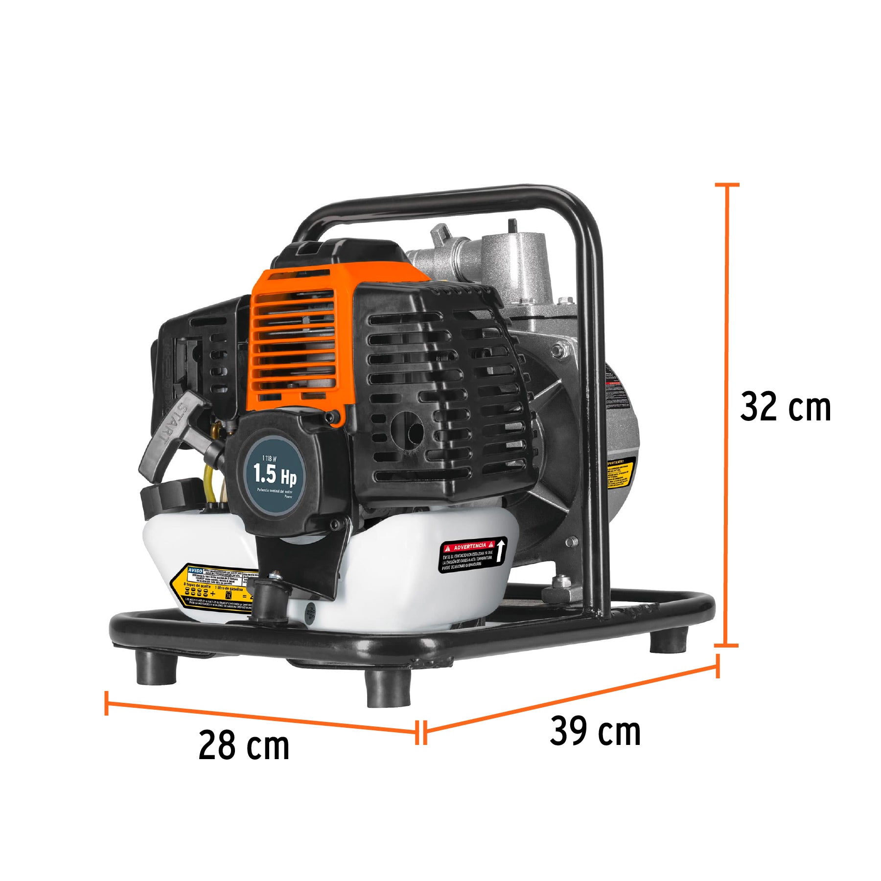 Motobomba autocebante 1″ x 1″ a gasolina 1-1/2 HP, 2 tiempos uso agrícola, TRUPER MOTB-1