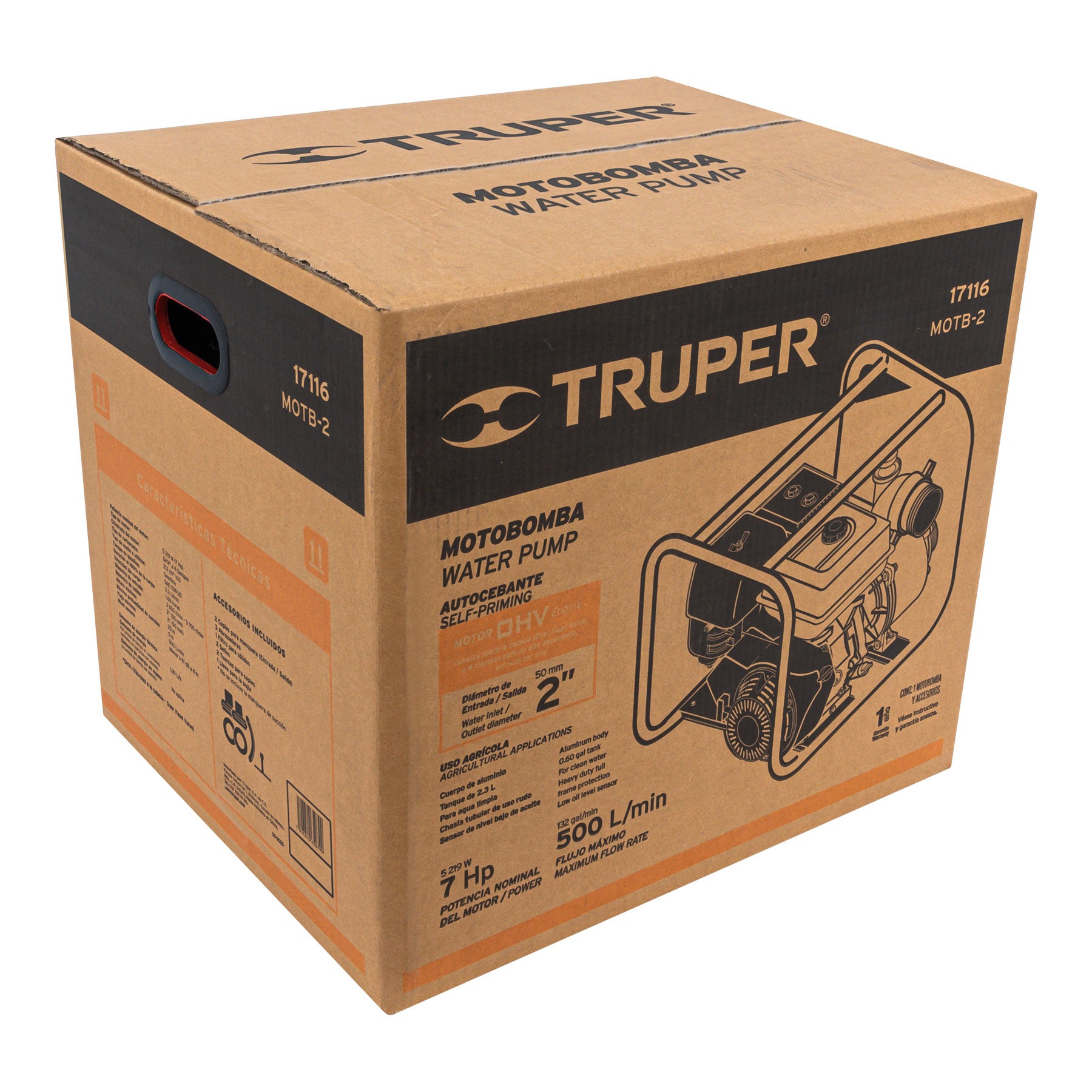 Truper MOTB-2, Motobomba autocebante 2″ x 2″ gasolina 7HP uso agrícola
