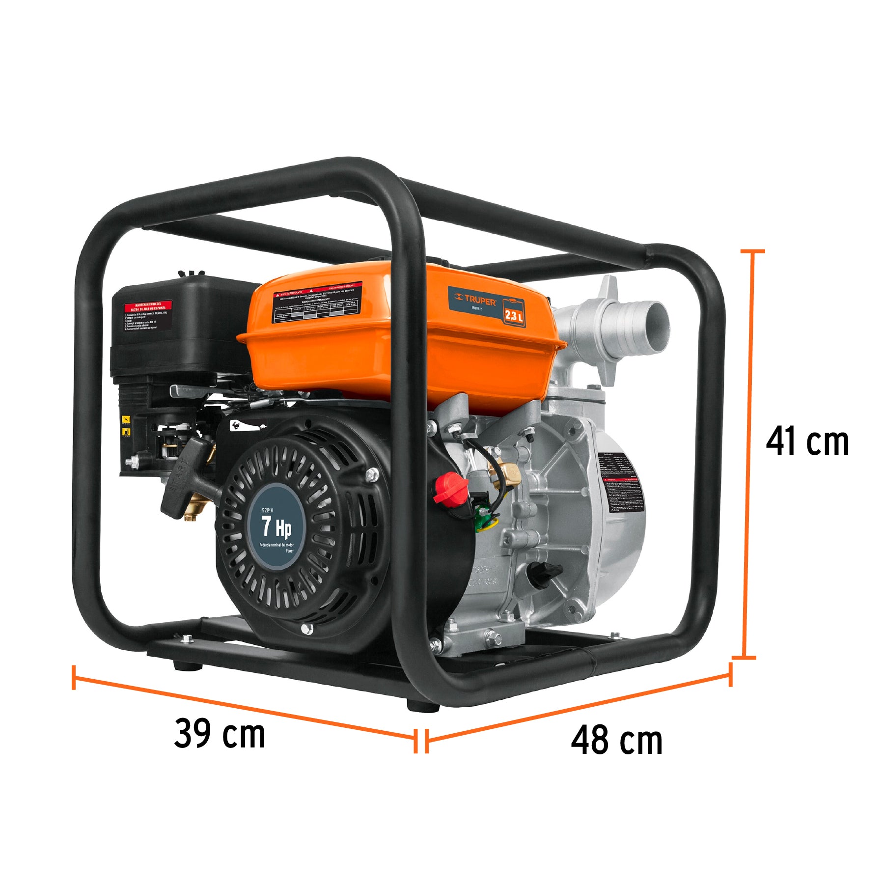 Motobomba autocebante 2"x2", gasolina 7HP, uso agrícola, TRUPER MOTB-2