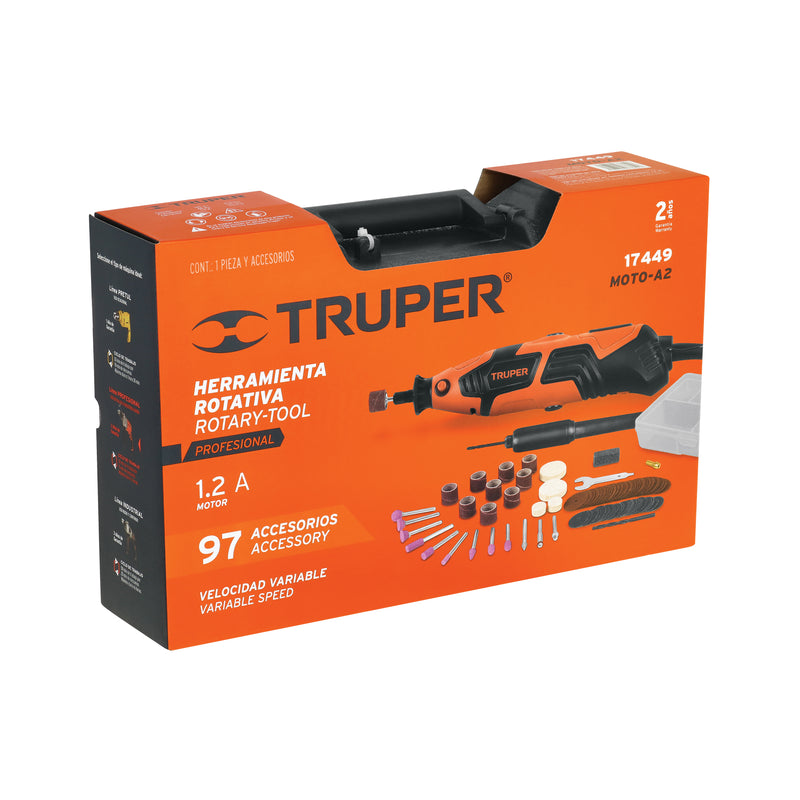 Herramienta Rotativa TRUPER PRO MOTO-A2 150W con 97 Accesorios y Maletín - Carzamo.com