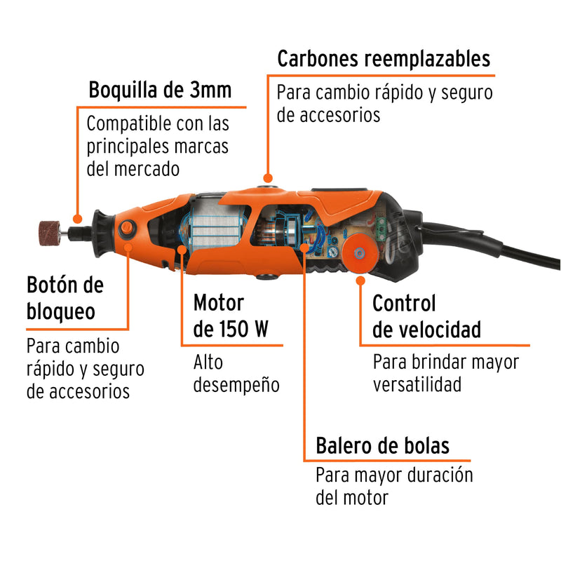 Herramienta Rotativa TRUPER PRO MOTO-A2 150W con 97 Accesorios y Maletín - Carzamo.com