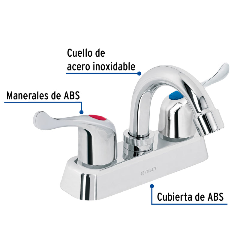 Mezcladora 4" lavabo, ABS, cuello curvo, palanca, BASIC - Carzamo.com