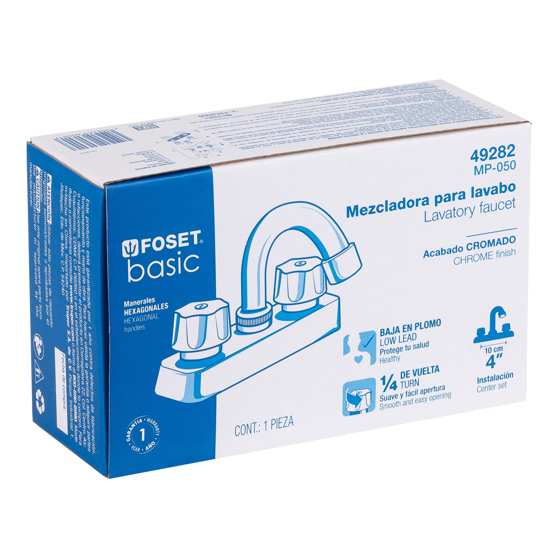 Foset Basic MP-050, Mezcladora plástica lavabo, cuello curvo, manerales estándar