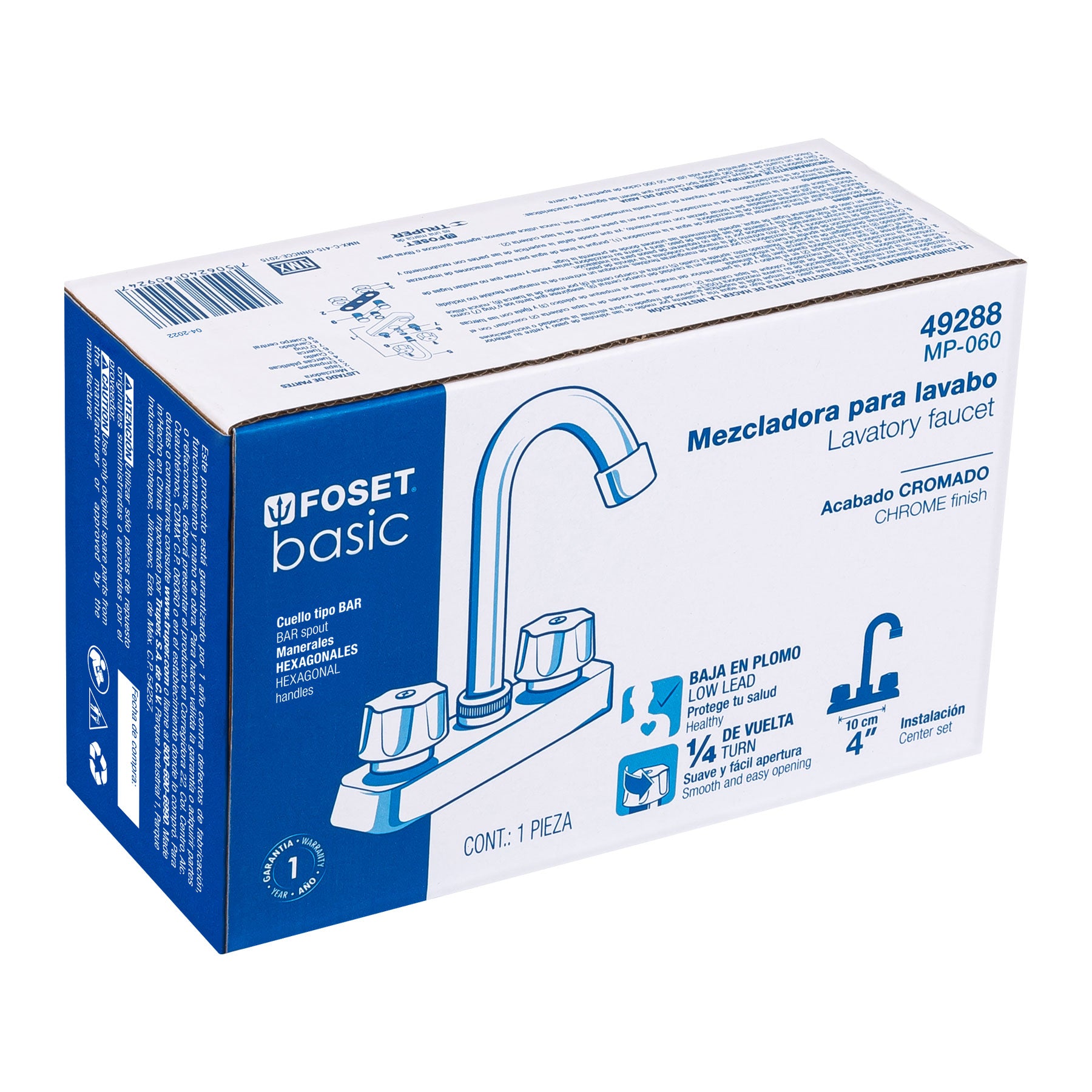 Foset Basic MP-060, Mezcladora plástica para lavabo, cuello tipo bar, Basic