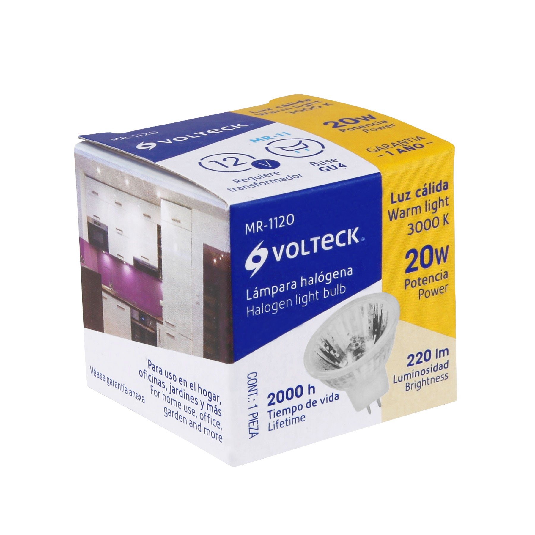 Volteck MR-1120, Lámpara de halógeno MR11, 20 W, transparente