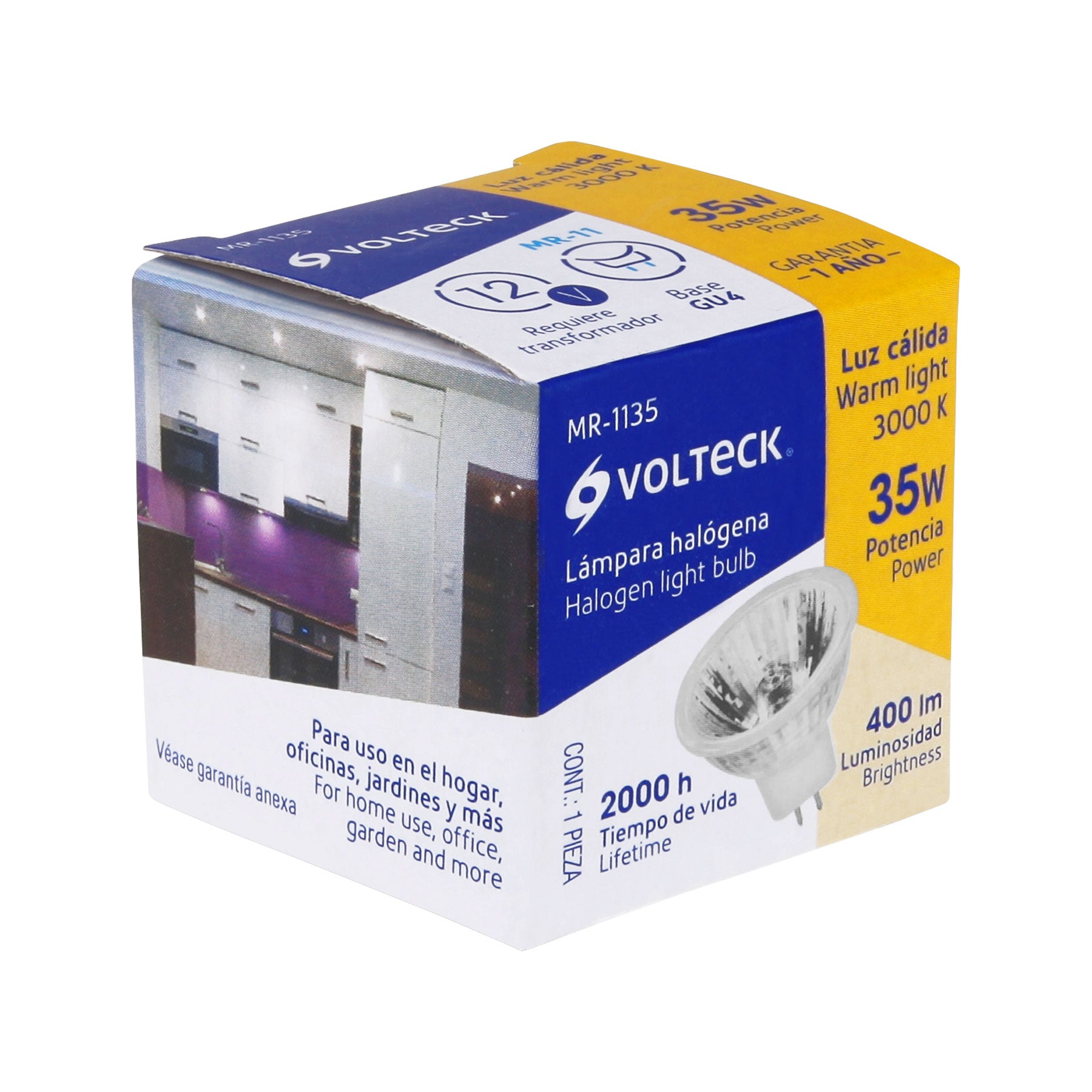 Volteck MR-1135, Lámpara de halógeno MR11, 35 W, transparente