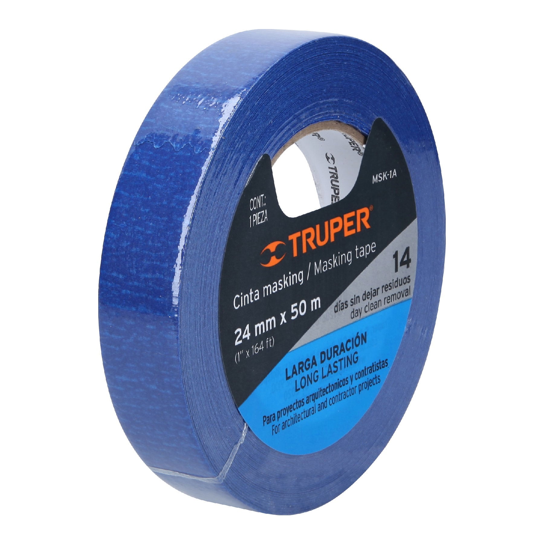 Truper MSK-1A, Masking tape, 1″ x 50 m, azul, adhesivo de emulsión