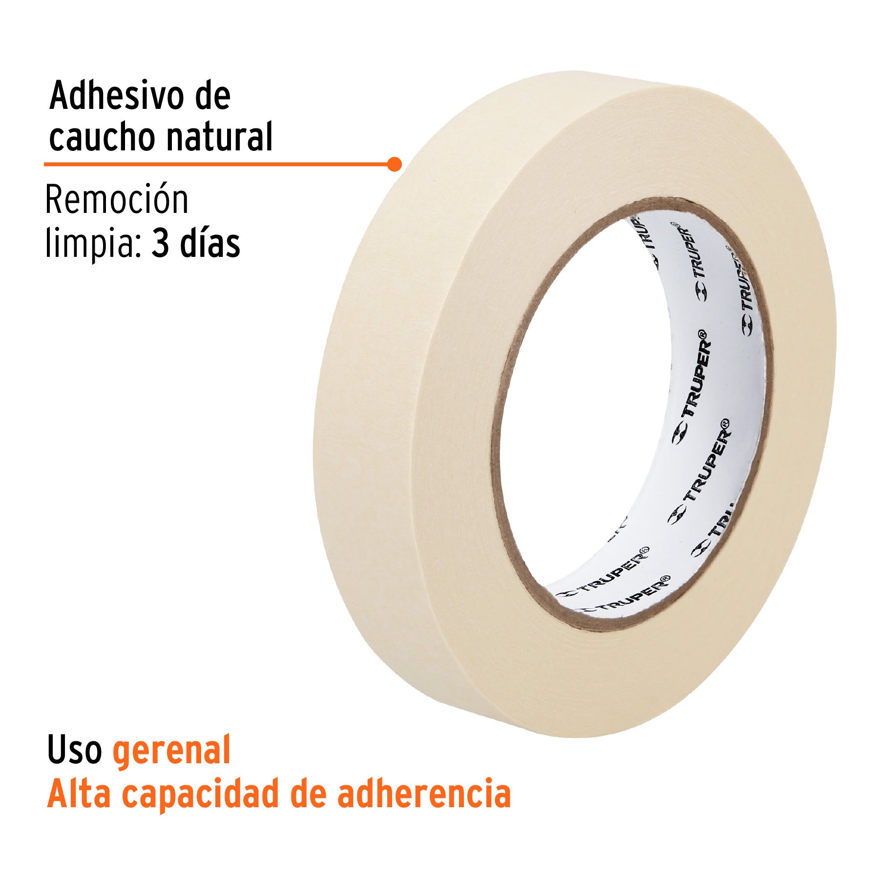 Truper MSK-1, Cinta masking tape, 1″ x 50 m, adhesivo de hule - Carzamo.com