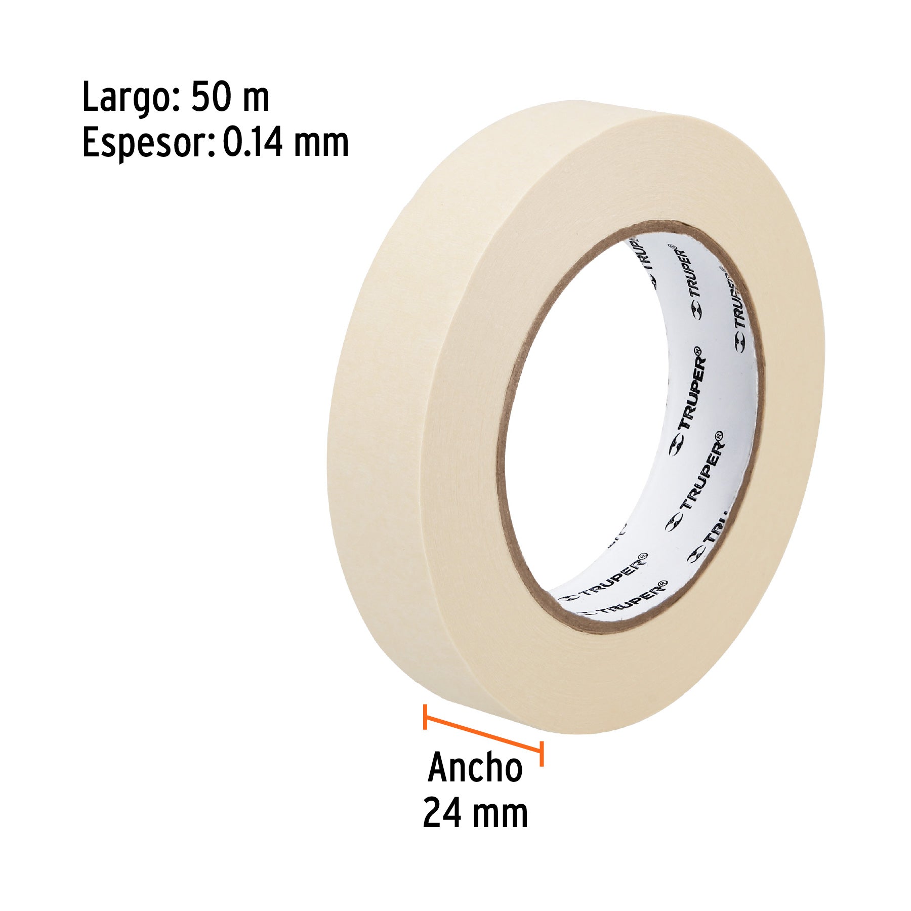 Truper MSK-1, Cinta masking tape, 1″ x 50 m, adhesivo de hule - Carzamo.com
