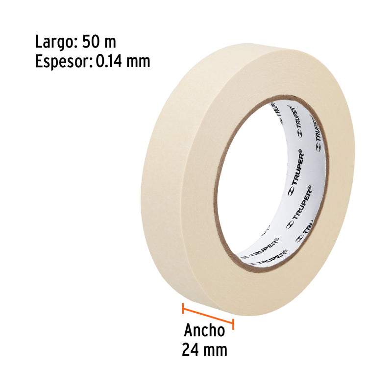 Truper MSK-1, Cinta masking tape, 1″ x 50 m, adhesivo de hule - Carzamo.com