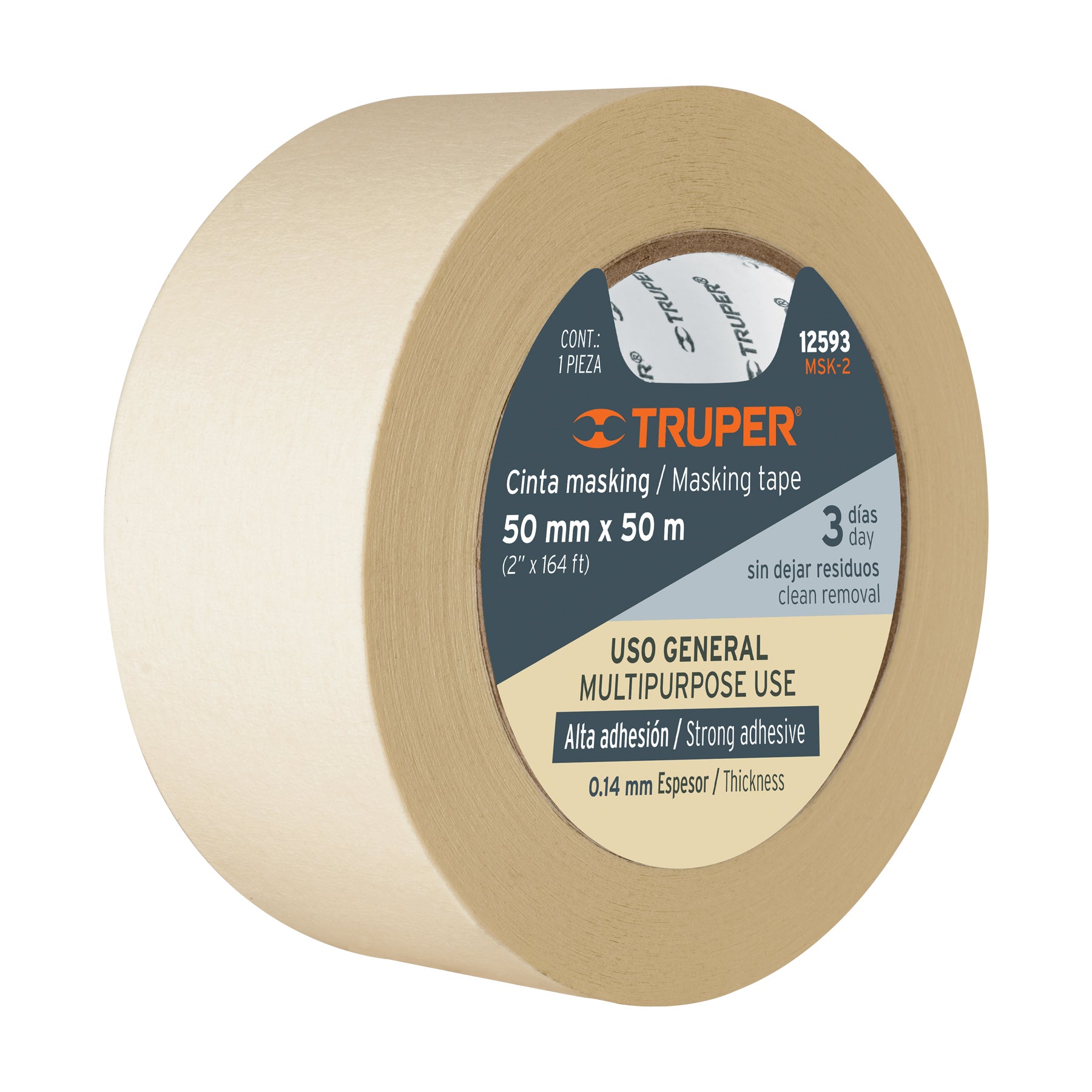 Truper MSK-2, Cinta masking tape, 2″ x 50 m, , adhesivo de hule