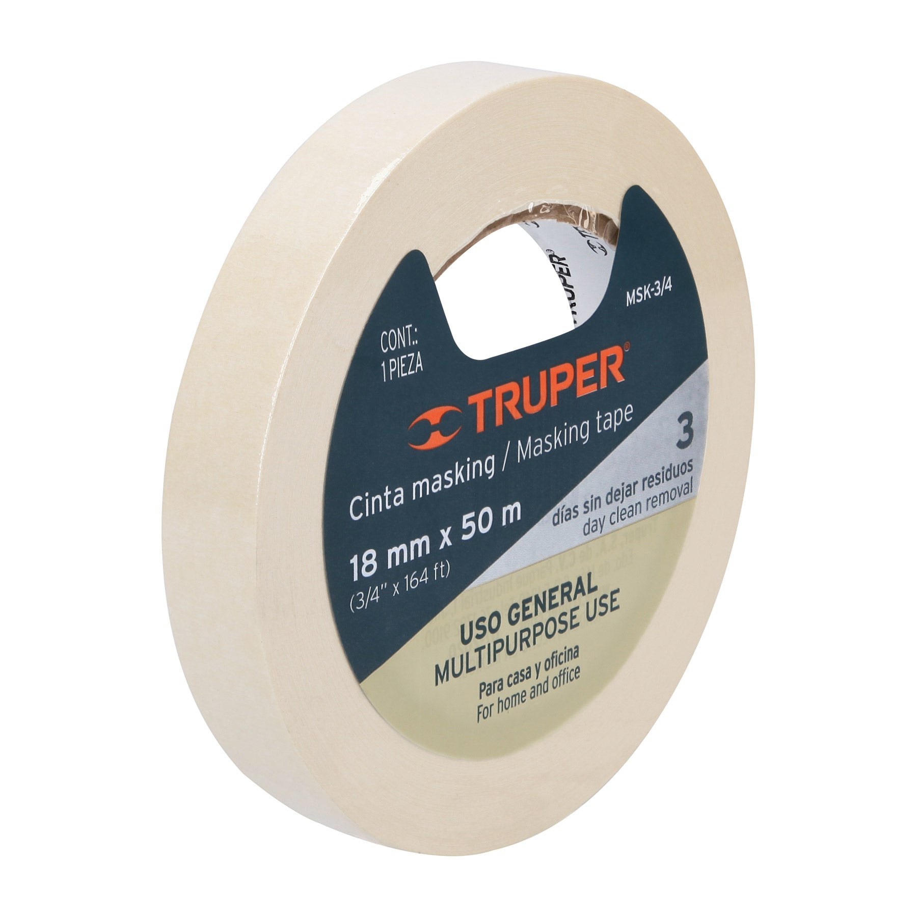 Truper MSK-3/4, Cinta masking tape, 3/4″ x 50 m, , adhesivo de hule