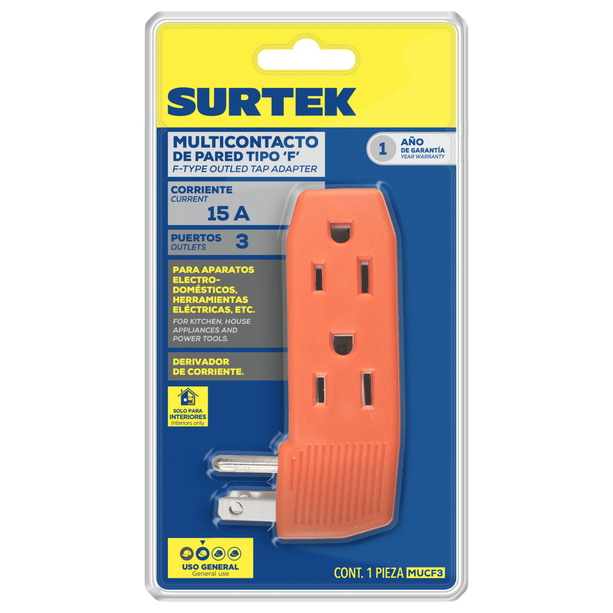 Multicontacto de pared tipo "F" 3 entradas Surtek