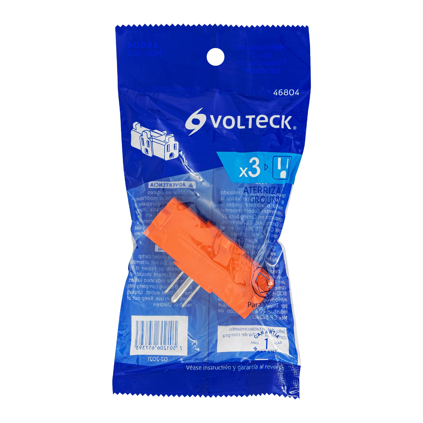 Volteck MUL-360, Multicontacto triple aterrizado, tipo ″T″ reforzado