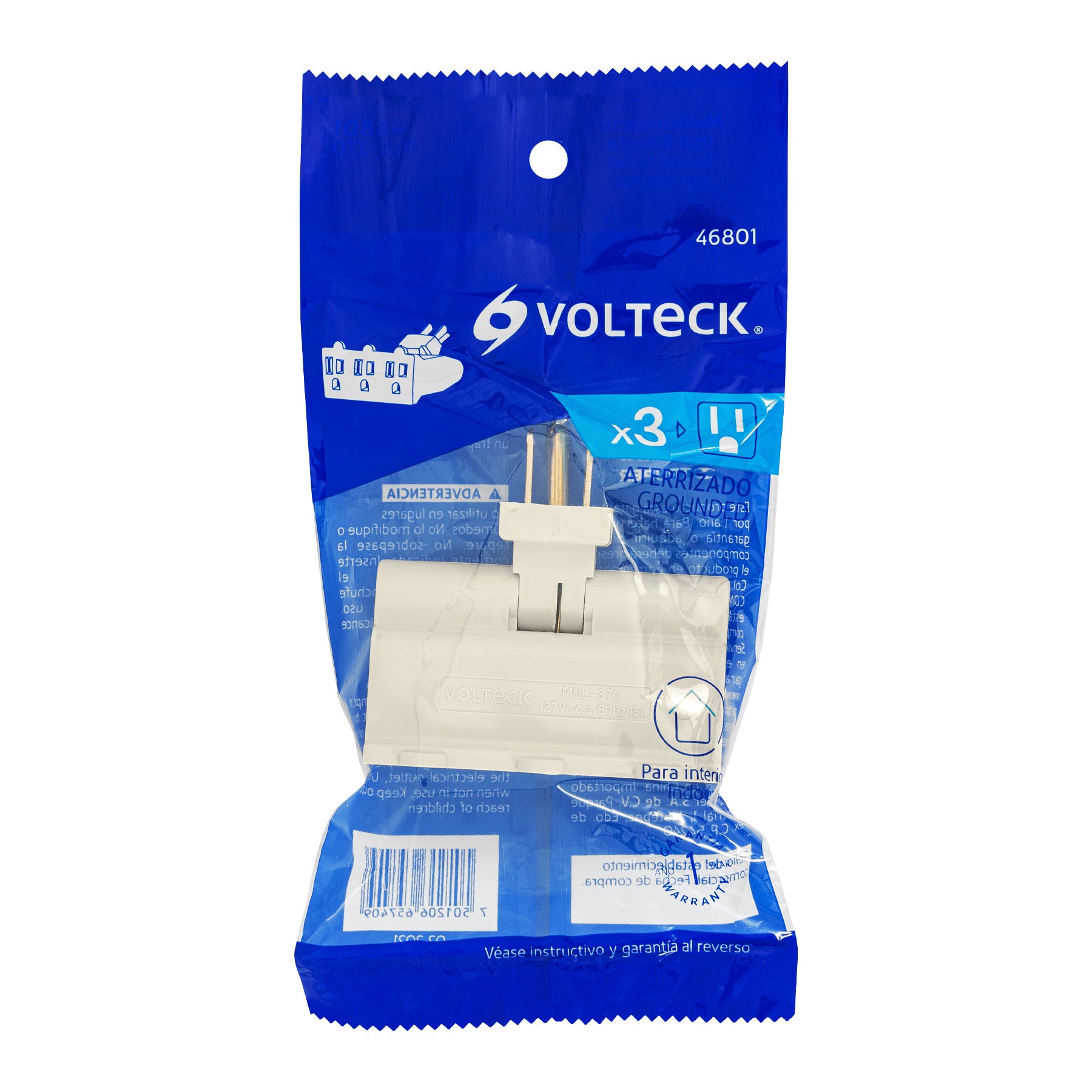 Volteck MUL-370, Multicontacto triple aterrizado, tipo bisagra