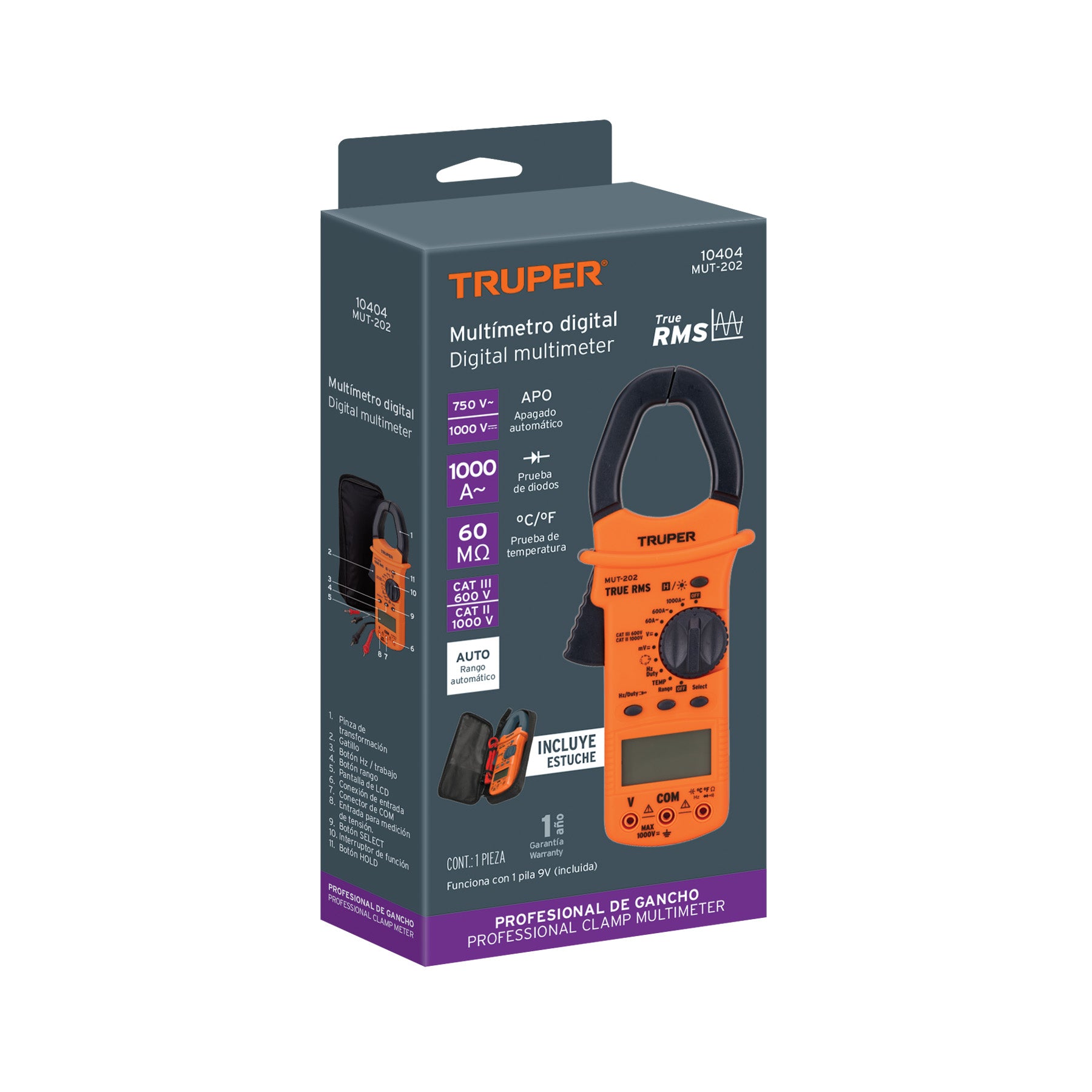 Truper MUT-202, Multímetro para mantenimiento industrial con gancho