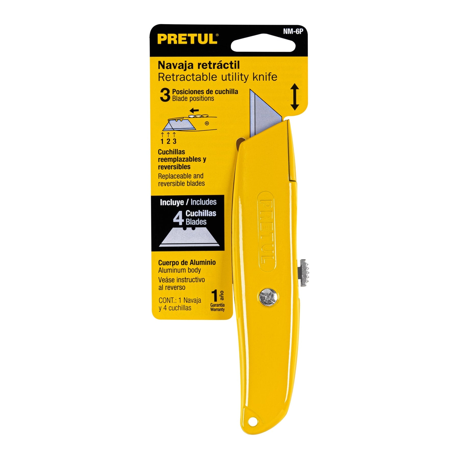 Pretul NM-6P, Navaja multiusos, cuchilla retráctil, 6″, con 3 cuchillas