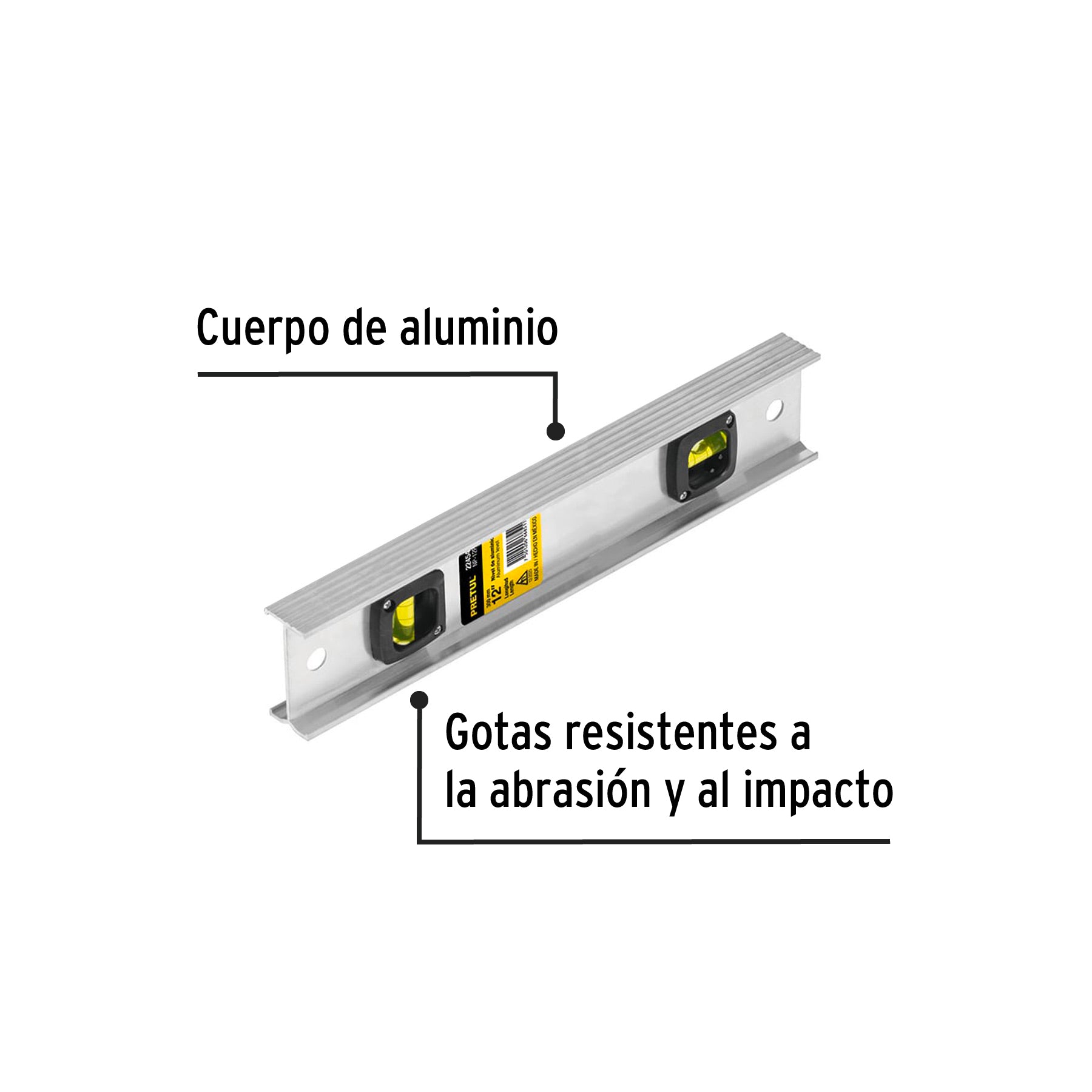 Nivel de 12" con cuerpo de aluminio, PRETUL NP-12P