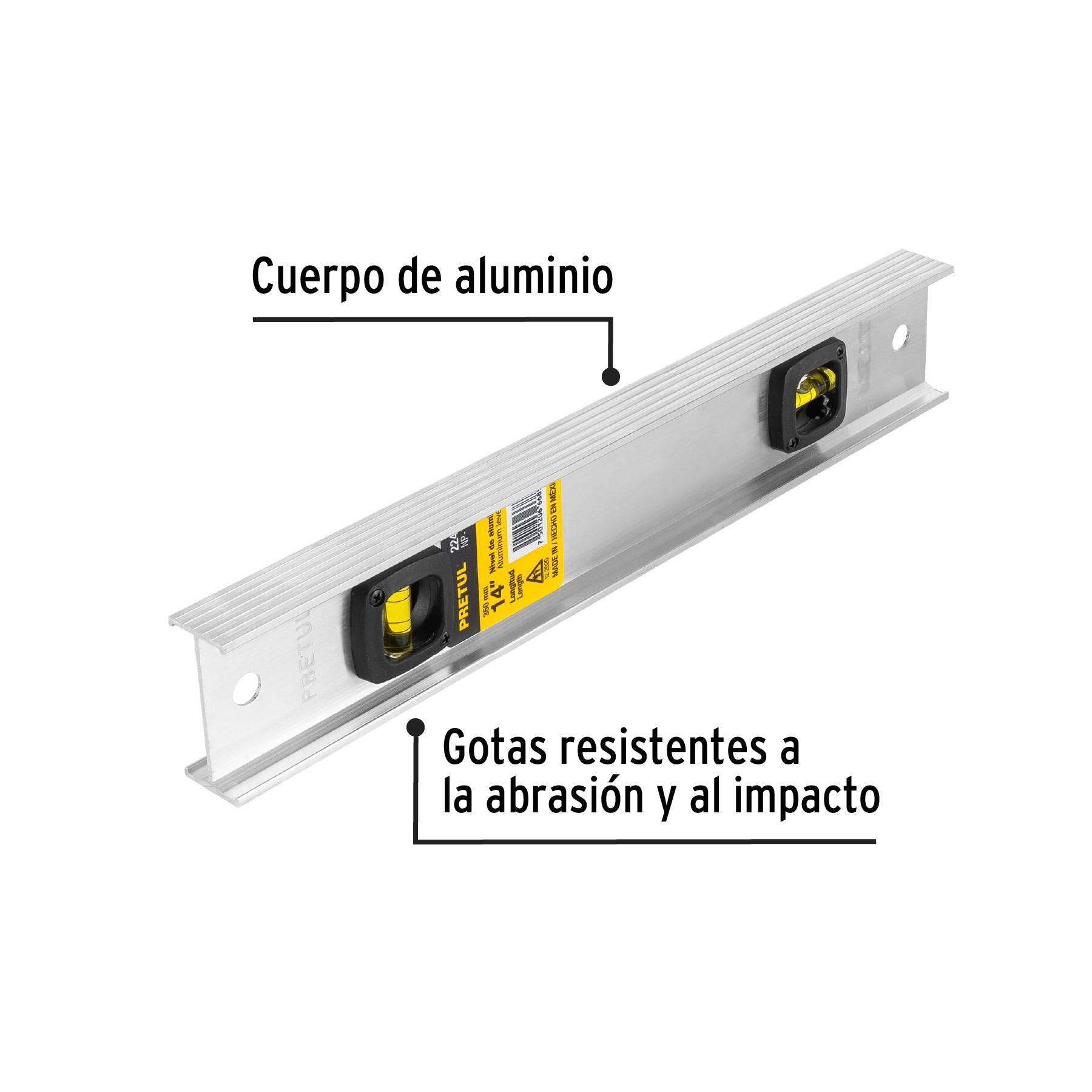 Nivel de 14" con cuerpo de aluminio, PRETUL NP-14P