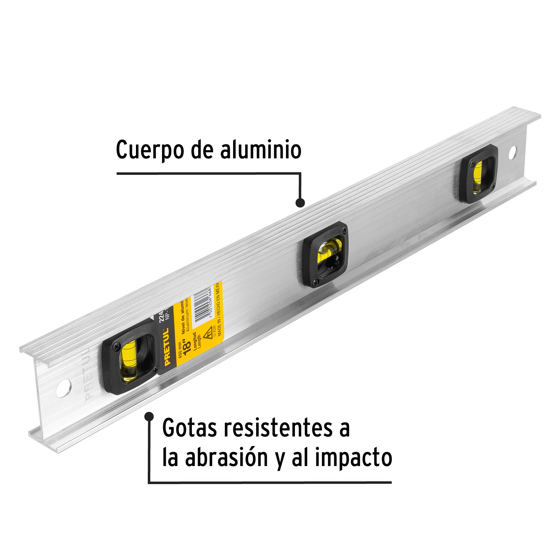 Nivel de 18" con cuerpo de aluminio, PRETUL NP-18P