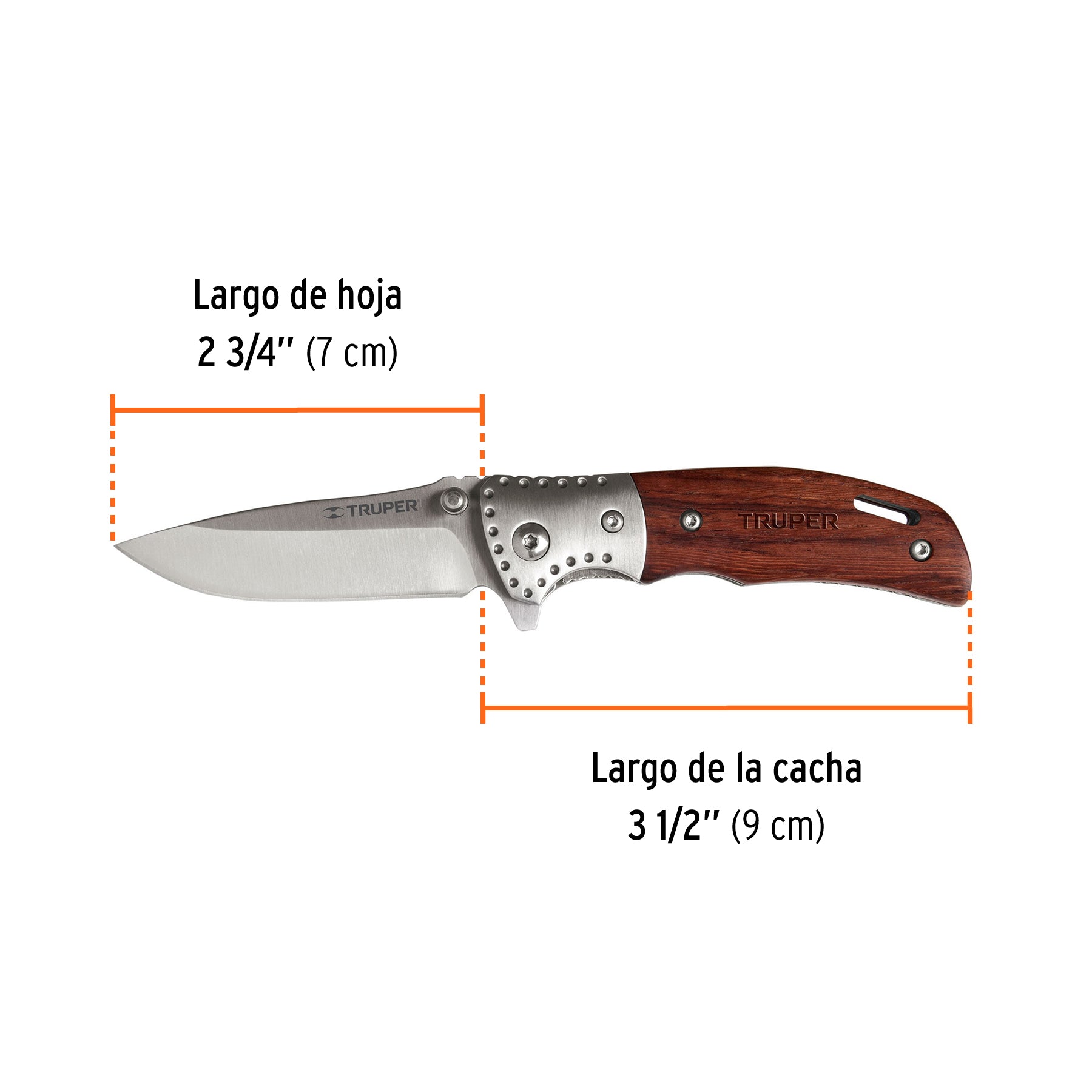 Navaja abatible 3-1/2" mango de madera, Truper