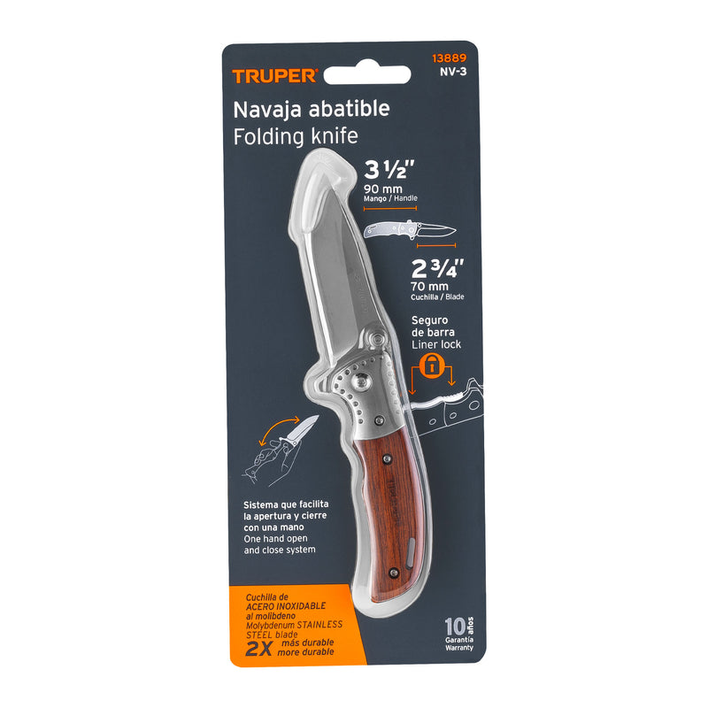 Navaja abatible 3-1/2″ mango de madera, Truper - Carzamo.com