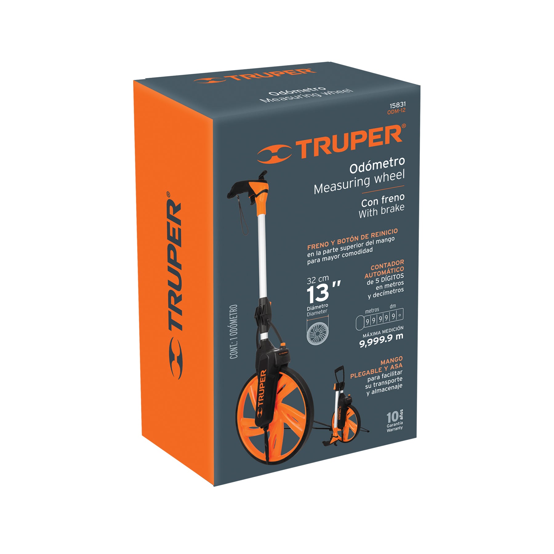 Truper ODM-12, Odómetro con freno, mango plegable, rueda de 13″