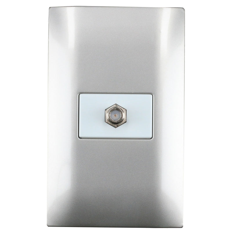 Placa 1 toma para TV 1/3, línea Americana, color plata Surtek