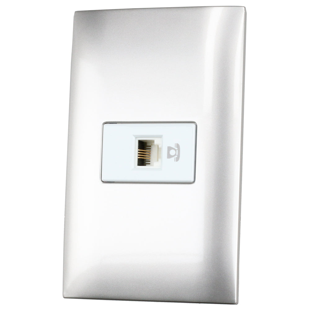 Placa 1 toma para teléfono 1/3, línea Americana, color plata Surtek