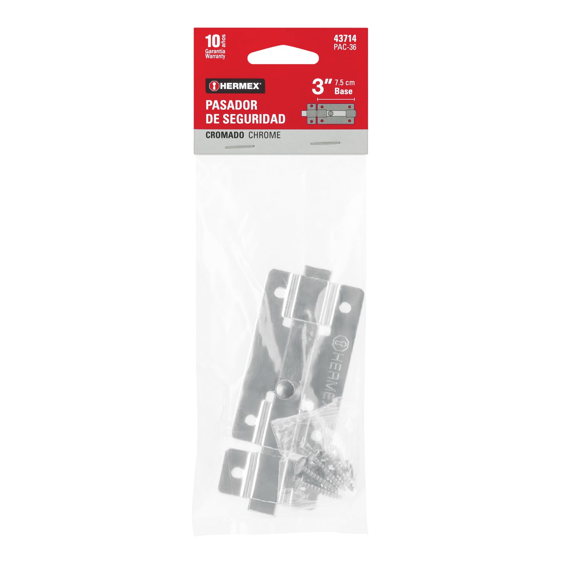 Hermex PAC-36, Pasador de barra plana, cromo, 3″