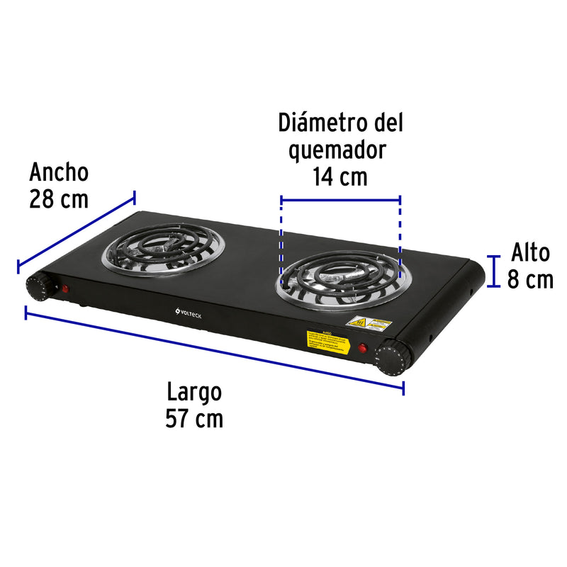 Parrilla Eléctrica VOLTECK PAEL-2CN Negra 2 Quemadores en Espiral 1500W - Carzamo.com