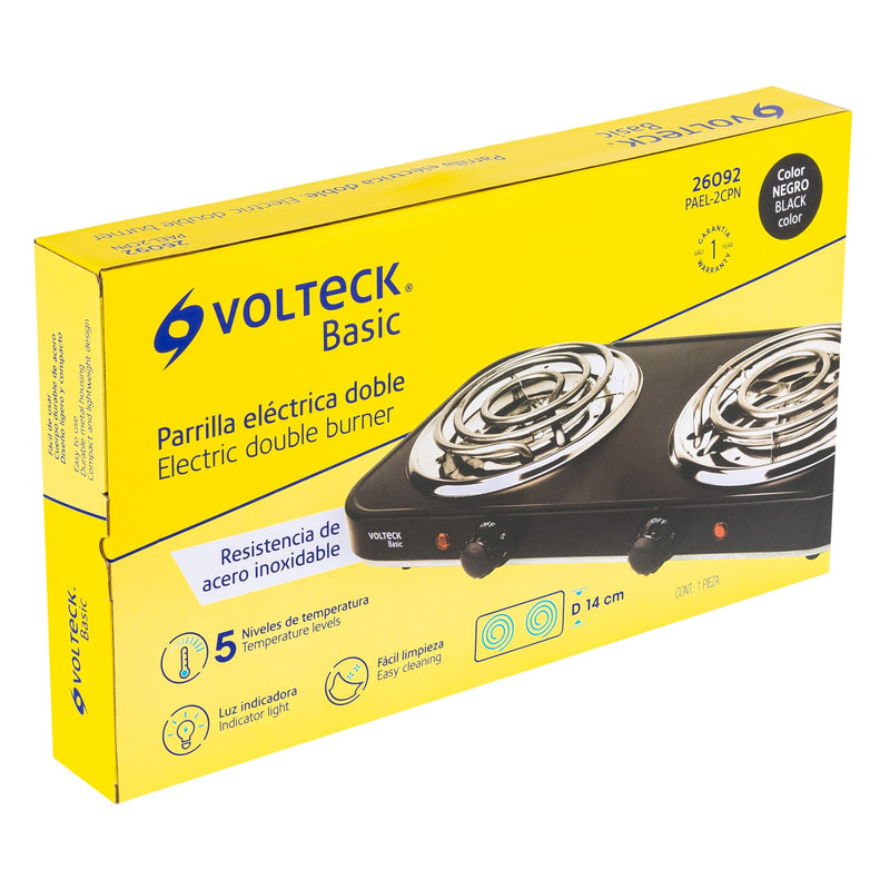 Parrilla Eléctrica BASIC PAEL-2CPN Negra con 2 Quemadores en Espiral - Carzamo.com