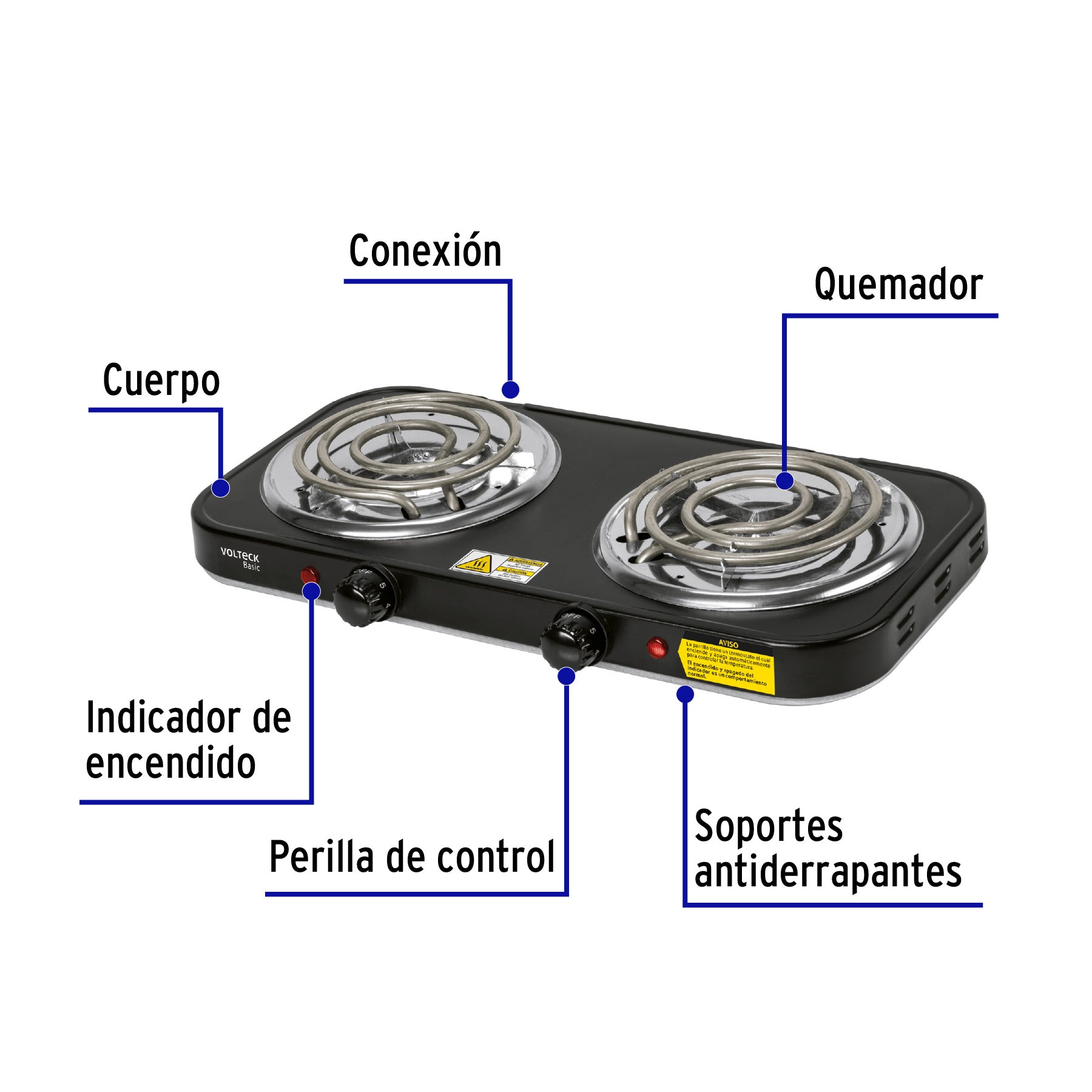 Parrilla Eléctrica BASIC PAEL-2CPN Negra con 2 Quemadores en Espiral