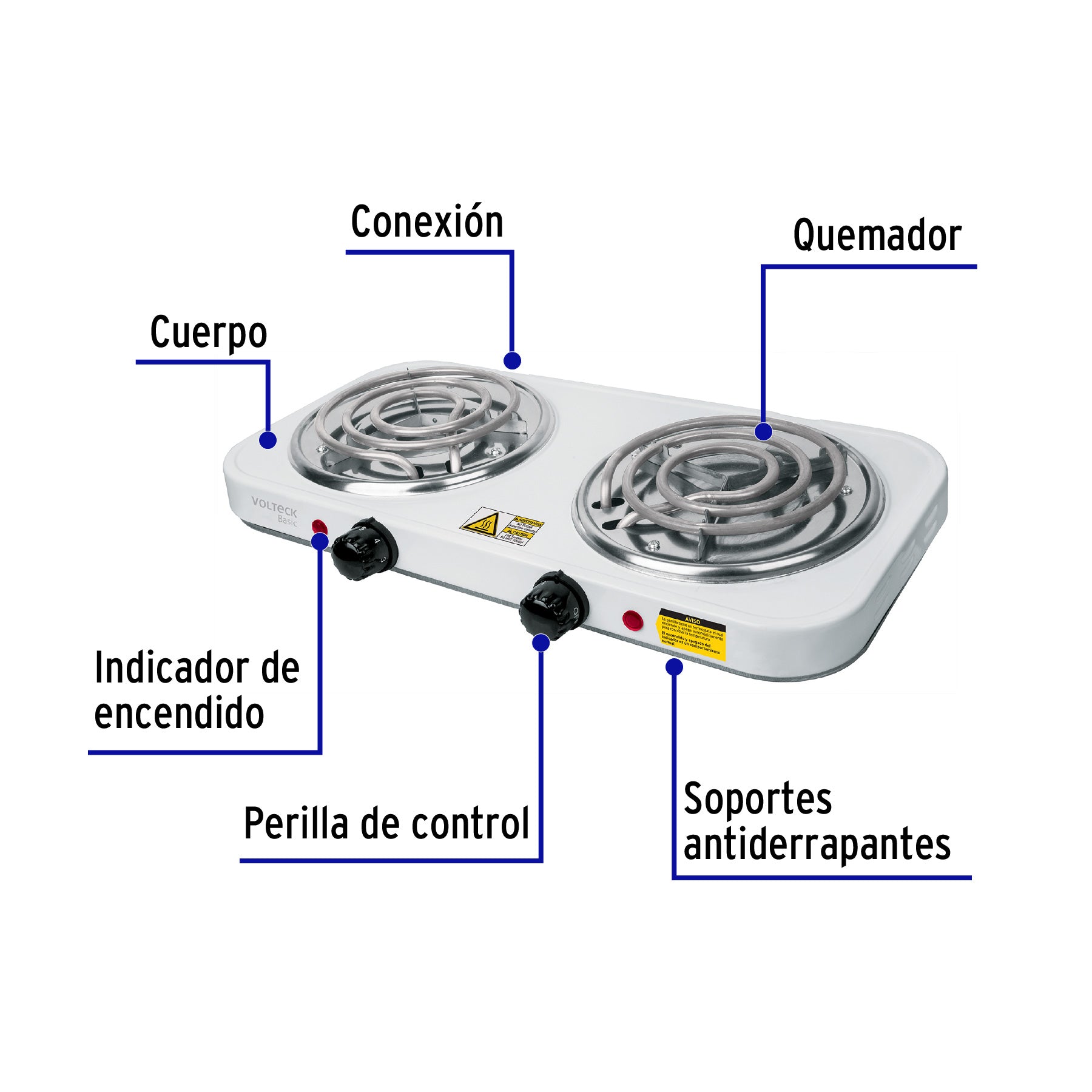 Parrilla Eléctrica BASIC PAEL-2CP Blanca con 2 Quemadores en Espiral