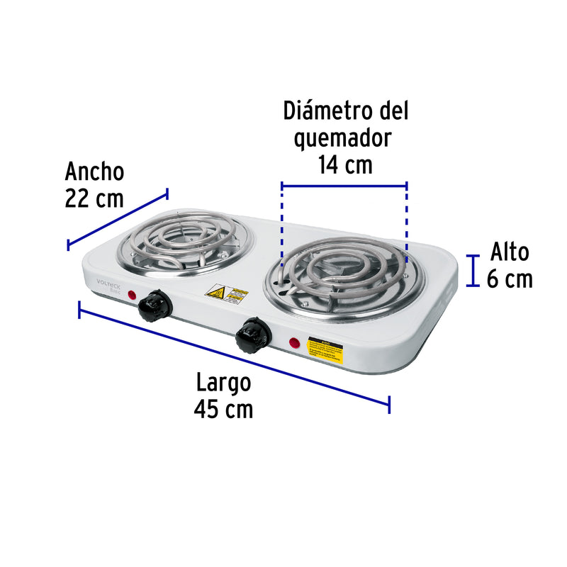 Parrilla Eléctrica BASIC PAEL-2CP Blanca con 2 Quemadores en Espiral - Carzamo.com