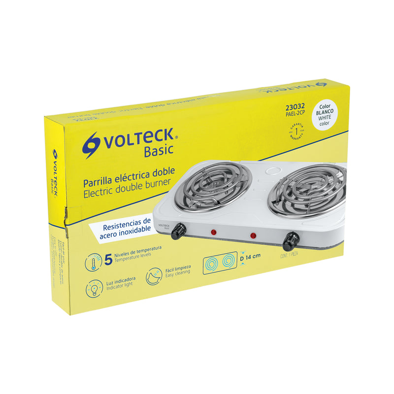 Parrilla Eléctrica BASIC PAEL-2CP Blanca con 2 Quemadores en Espiral - Carzamo.com