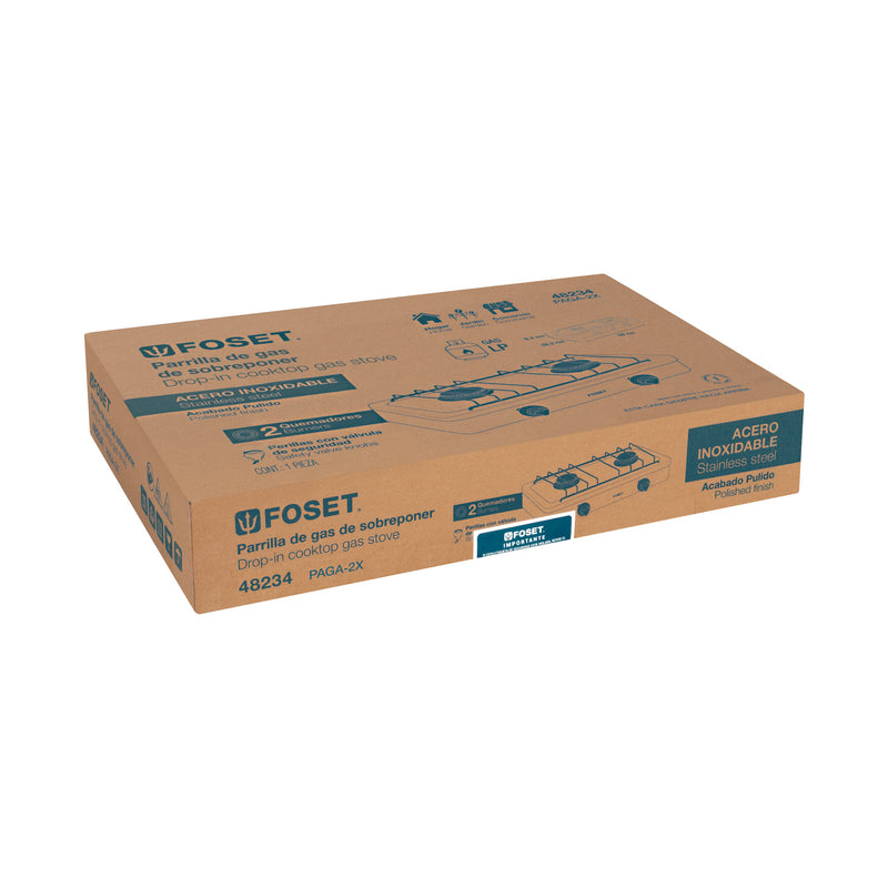 Parrilla de Gas FOSET PAGA-2X de Sobreponer 2 Quemadores Acero Inoxidable - Carzamo.com