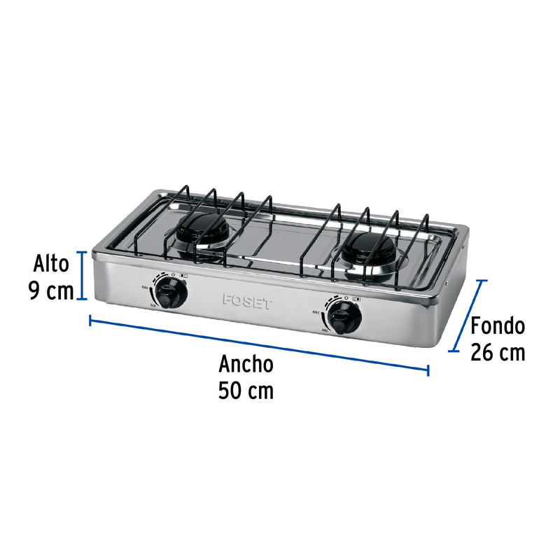 Parrilla de Gas FOSET PAGA-2X de Sobreponer 2 Quemadores Acero Inoxidable - Carzamo.com