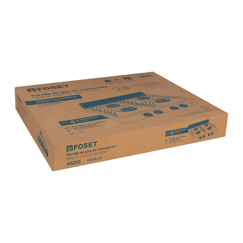 Parrilla de Gas FOSET PAGA-4X de Sobreponer 4 Quemadores Acero Inoxidable - Carzamo.com