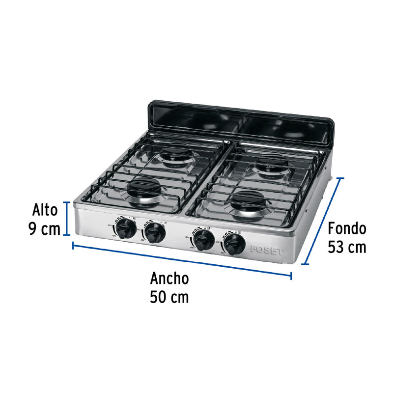 Parrilla de Gas FOSET PAGA-4X de Sobreponer 4 Quemadores Acero Inoxidable - Carzamo.com